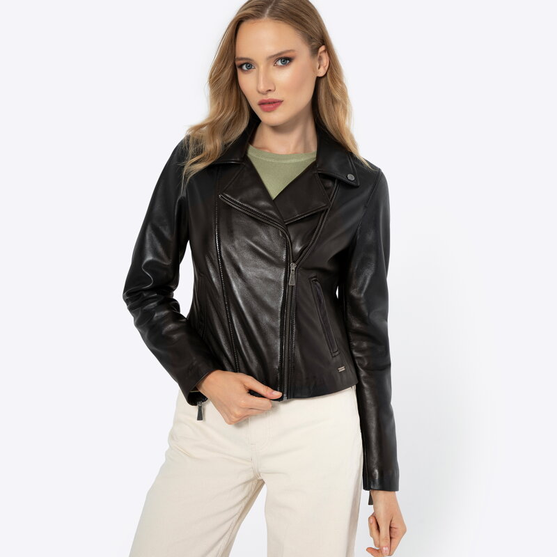 Damska ramoneska ze skóry ciemny brąz 99-09-801-4