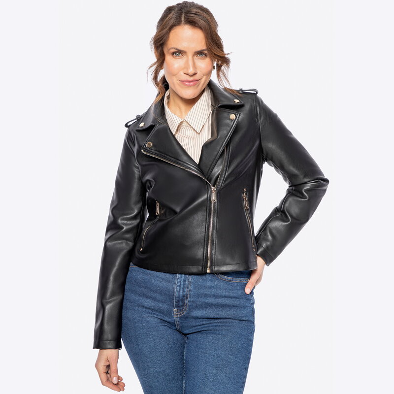 Damska ramoneska ze skóry ekologicznej z nitami czarna 100-9P-102-1