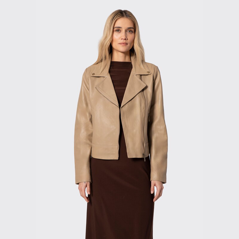 Dámska béžová ramoneska z prírodnej kože 100-09-804-9