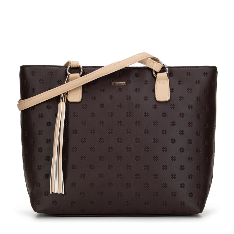Dámska shopper kabelka s malým monogramom hnedá a béžová 99-4Y-207-4