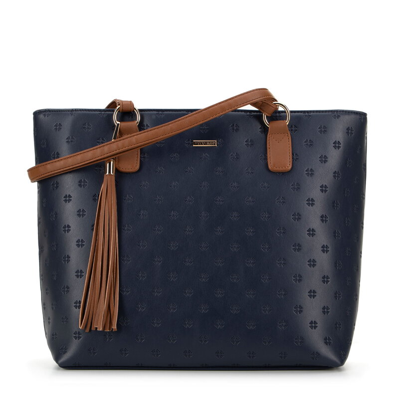 Dámska shopper kabelka s malým monogramom, tmavomodrá a hnedá 99-4Y-207-7 Dámska shopper kabelka s malým monogramom, tmavomodrá a hnedá 99-4Y-207-7