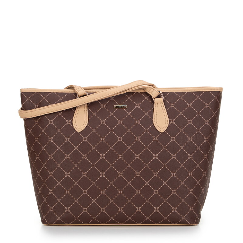 Dámska shopper kabelka s monogramom, hnedá 99-4Y-503-4 Dámska shopper kabelka s monogramom, hnedá 99-4Y-503-4