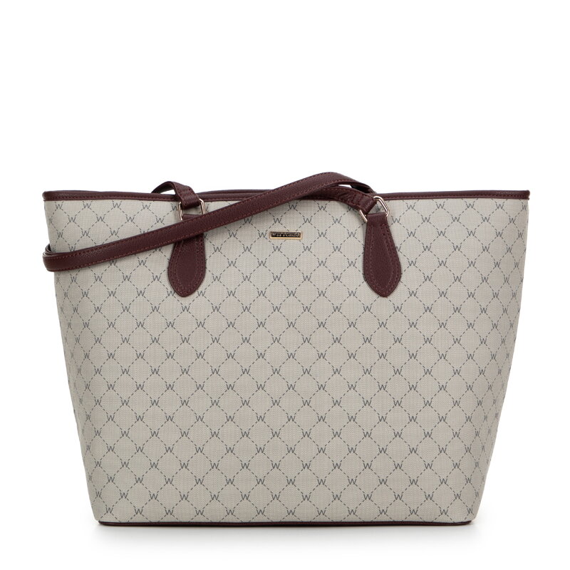 Dámska shopper kabelka s monogramom, sivá a bordová 99-4Y-503-9 Dámska shopper kabelka s monogramom, sivá a bordová 99-4Y-503-9
