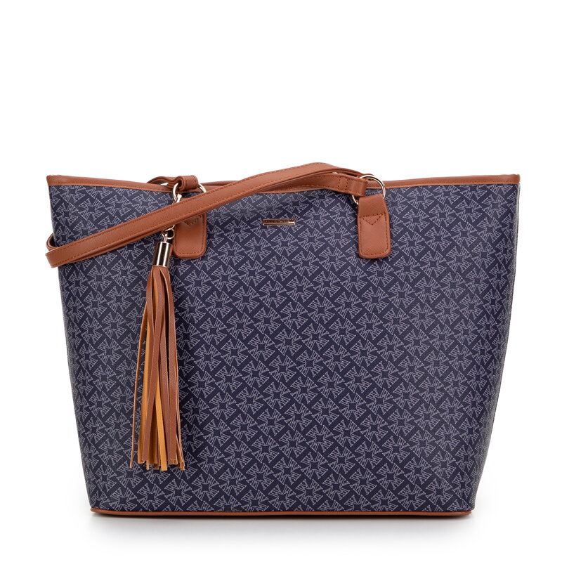 Dámska shopper kabelka so strapcom a monogramom námornícka modrá 99-4Y-505-7 Dámska shopper kabelka so strapcom a monogramom námornícka modrá 99-4Y-505-7