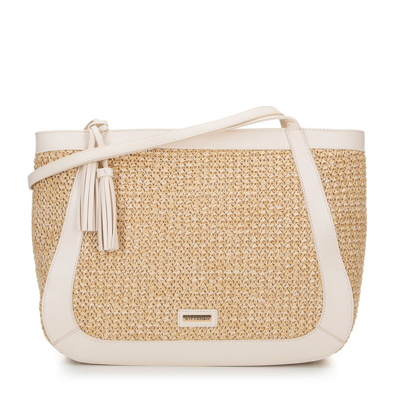 Dámska shopper kabelka z ekokože a vrkoča, béžová a krémová 100-4Y-407-90 Dámska shopper kabelka z ekokože a vrkoča, béžová a krémová 100-4Y-407-90