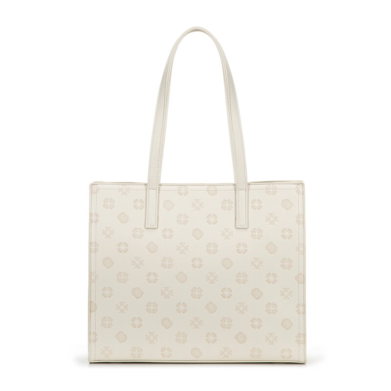 Damska shopperka z ekoskóry w tłoczoną sygnaturę kremowa 101-4Y-P04-0