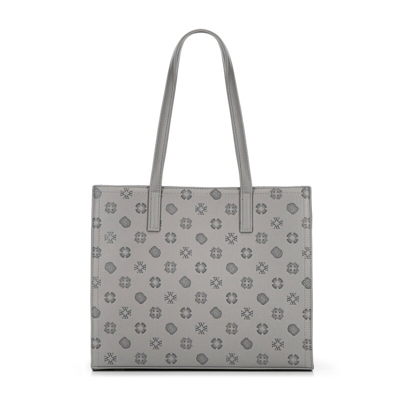 Damska shopperka z ekoskóry w tłoczoną sygnaturę szara 101-4Y-P04-8