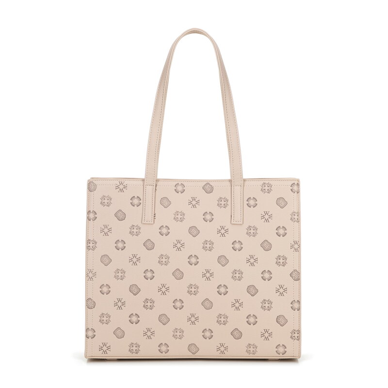 Damska shopperka z ekoskóry w tłoczoną sygnaturę beżowa 101-4Y-P04-9