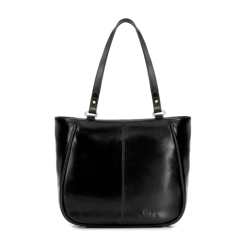 Damska shopperka z połyskującej skóry naturalnej czarna 101-4E-809-1