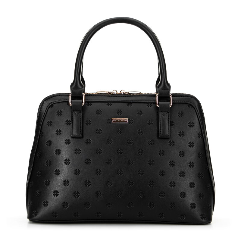 Dámska shopper kabelka s reliéfnym monogramom na prednej strane čierna 99-4Y-233-1 Dámska shopper kabelka s reliéfnym monogramom na prednej strane čierna 99-4Y-233-1