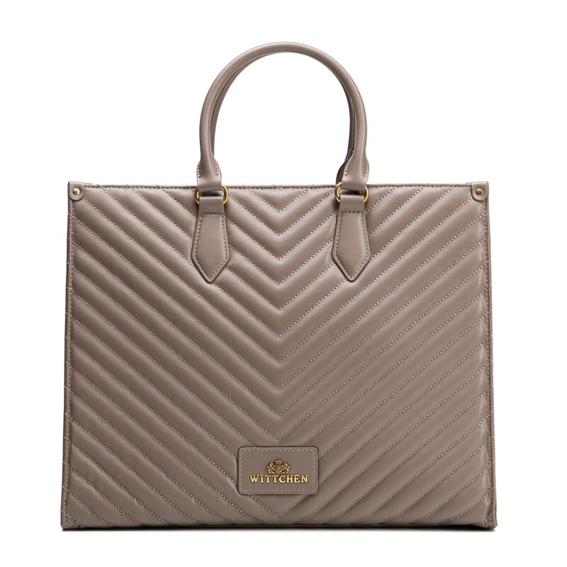 Damska shopperka ze skóry naturalnej z przeszyciami ciemny beż 102-4E-205-9