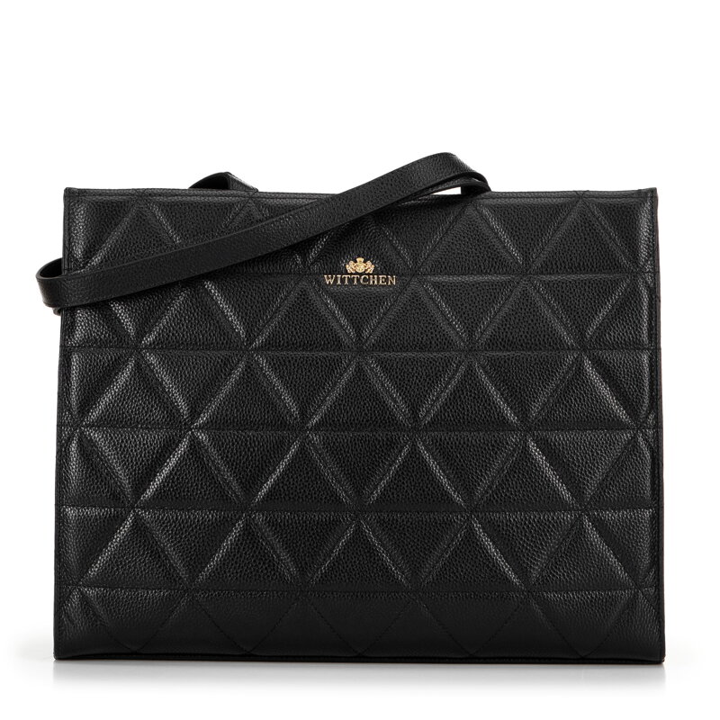 Dámska kožená shopper kabelka s geometrickým prešívaním čierna a zlatá 100-4E-613-1G Dámska kožená shopper kabelka s geometrickým prešívaním čierna a zlatá 100-4E-613-1G