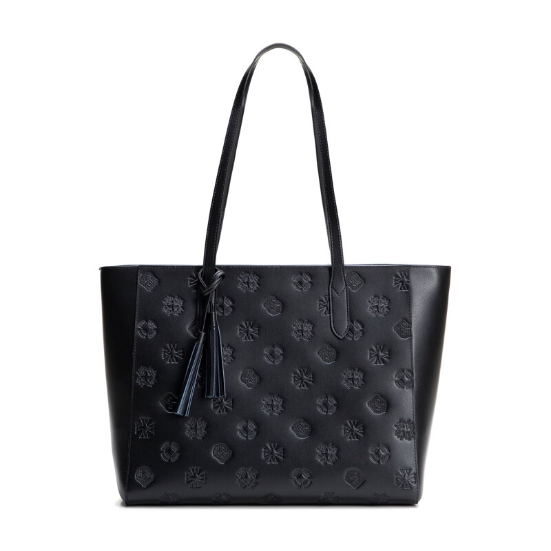 Dámska kožená shopper kabelka Signature, čierna a zlatá 100-4E-611-1G