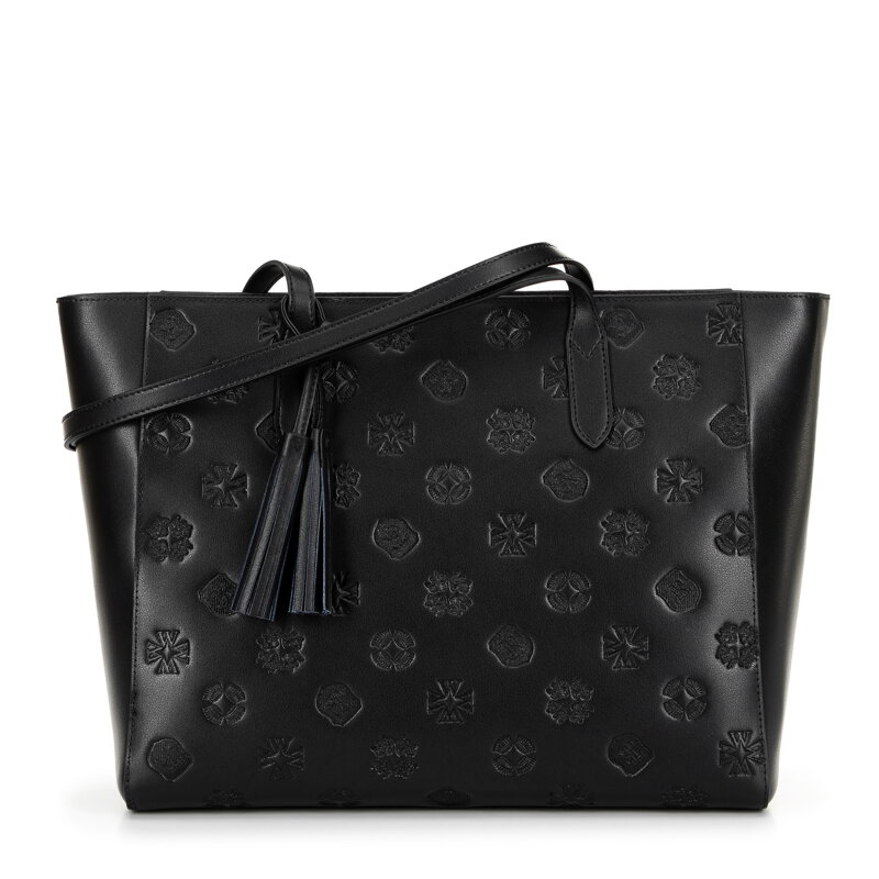 Dámska shopper kabelka z kože s čierno-strieborným podpisom 100-4E-611-1S Dámska shopper kabelka z kože s čierno-strieborným podpisom 100-4E-611-1S