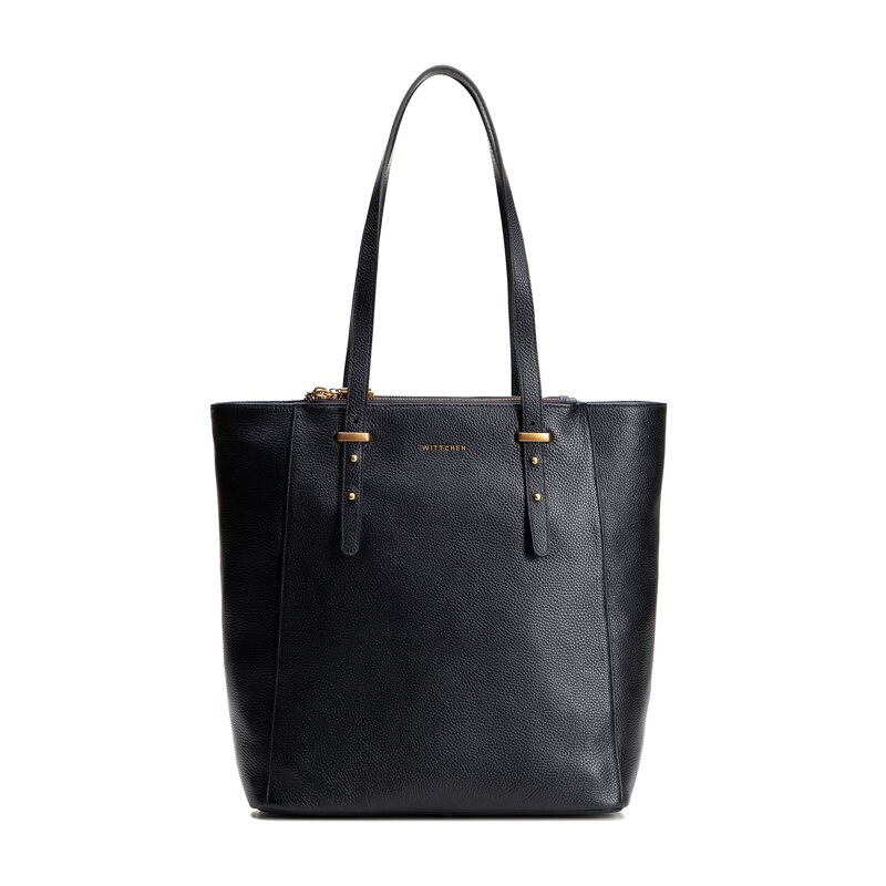 Dámska vysoká kožená shopper kabelka, čierna 100-4E-630-1
