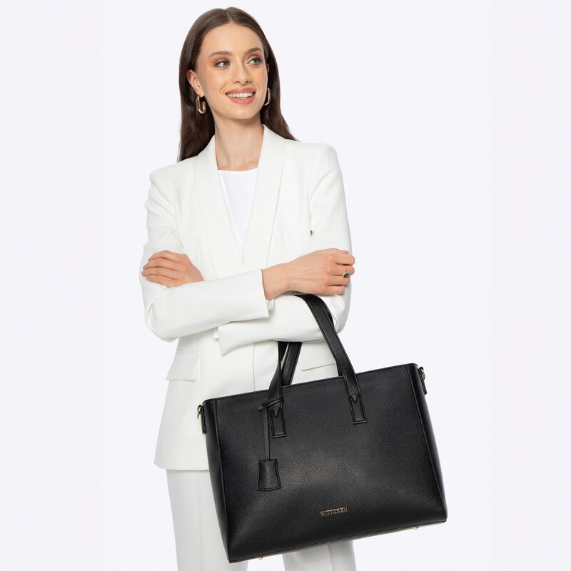 Damska torba na laptopa 16" z imitacji skóry czarna 100-4Y-918-1 Damska torba na laptopa 16" z imitacji skóry czarna 100-4Y-918-1