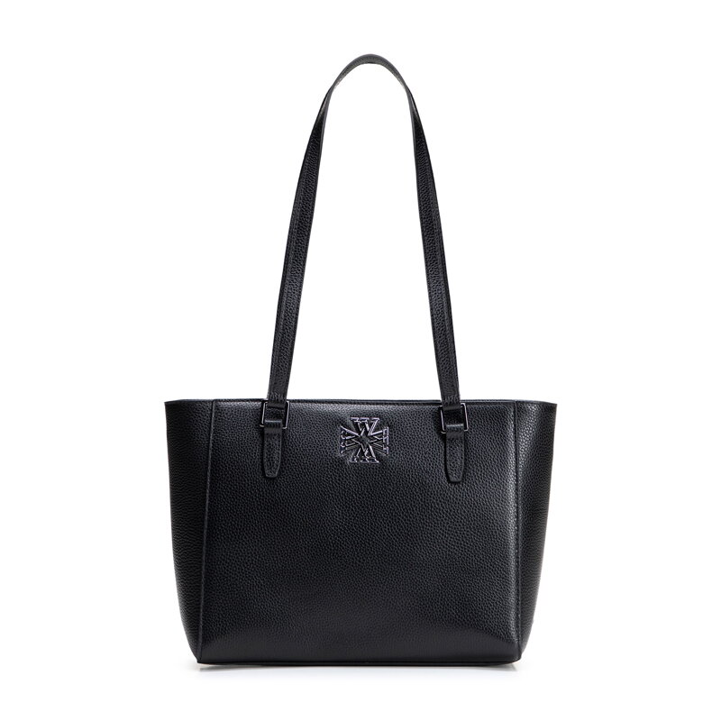 Dámska kožená kabelka cez rameno čierna s grafitovým logom 100-4E-612-1C