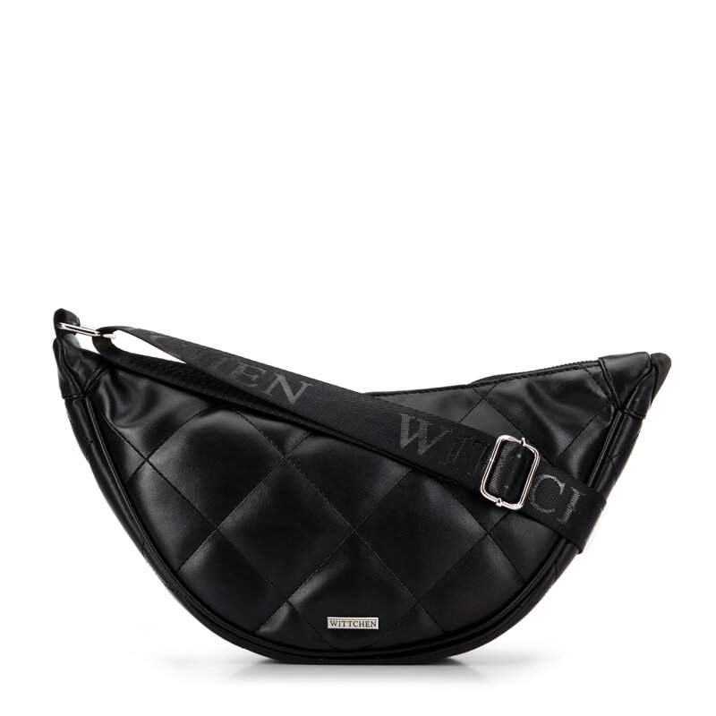 Damska torebka crossbody w geometryczne przeszycia czarno - srebrna 100-4Y-422-1S Damska torebka crossbody w geometryczne przeszycia czarno - srebrna 100-4Y-422-1S