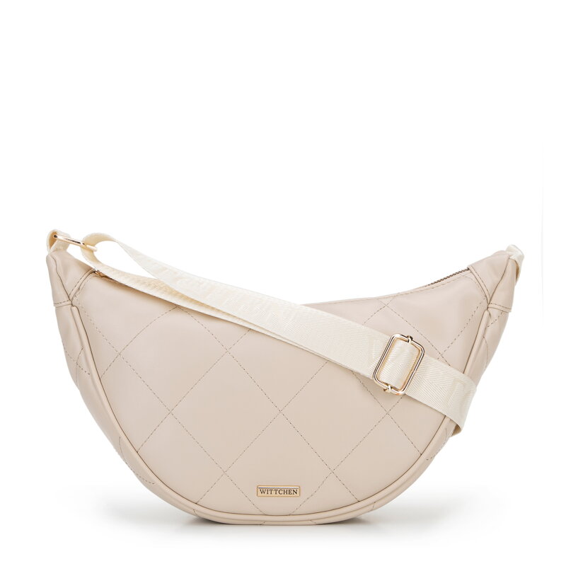 Damska torebka crossbody w geometryczne przeszycia kremowo - złota 100-4Y-422-9G Damska torebka crossbody w geometryczne przeszycia kremowo - złota 100-4Y-422-9G