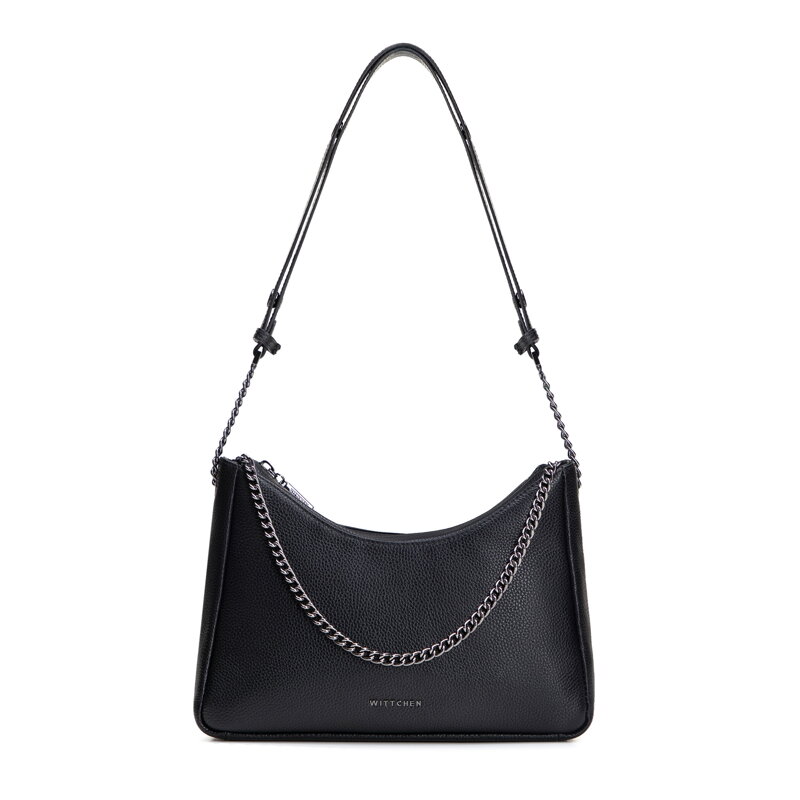 Dámska bagetová kabelka z kože, čierna a grafitová 100-4E-606-G1