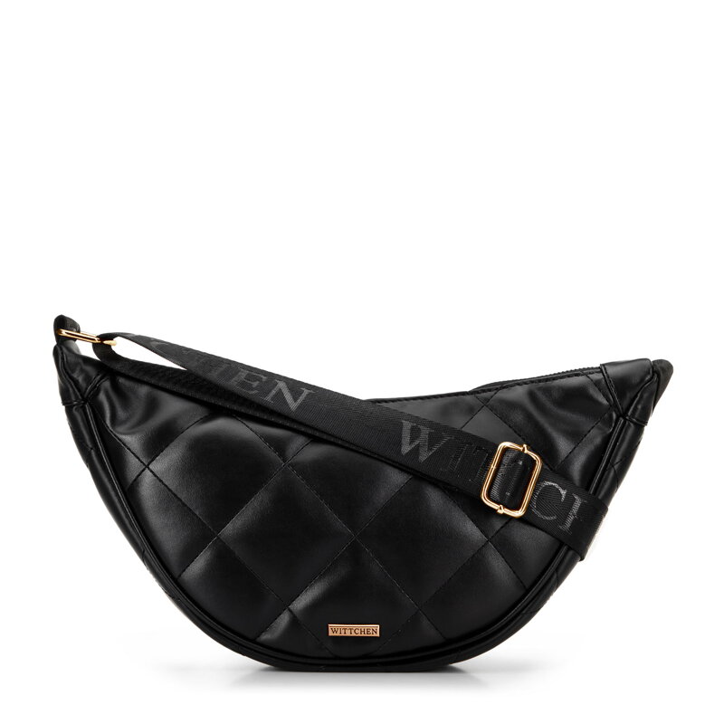 Damska torebka crossbody w geometryczne przeszycia czarno - złota 100-4Y-422-1G Damska torebka crossbody w geometryczne przeszycia czarno - złota 100-4Y-422-1G