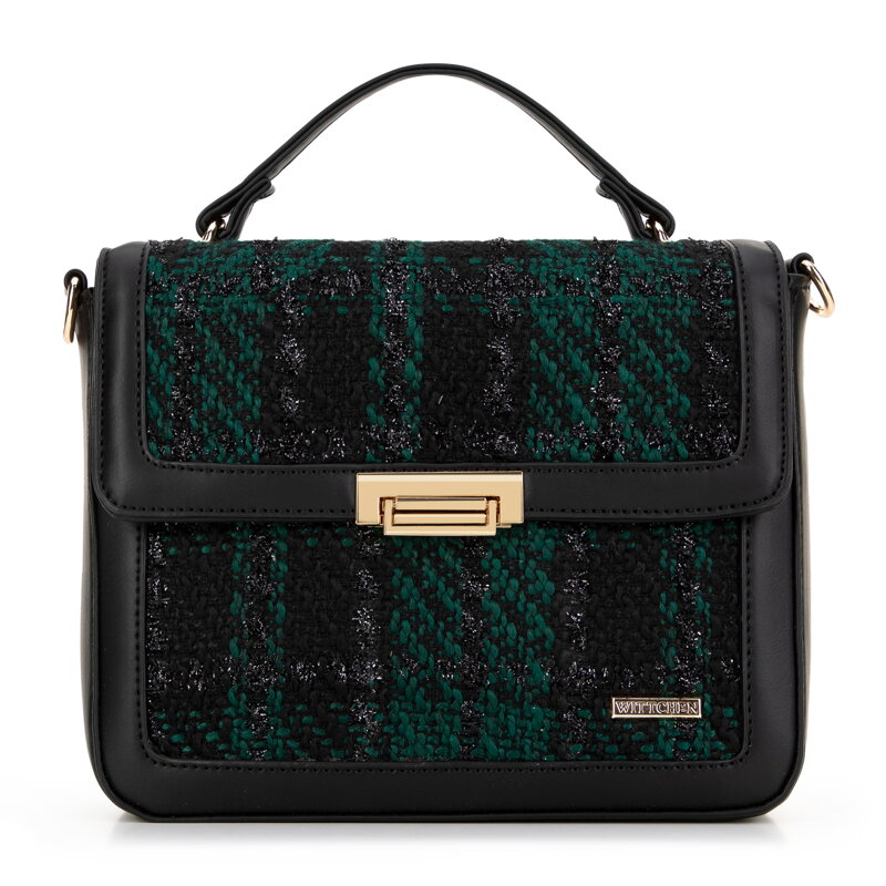 Dámska Crossbody kabelka z buklé látky čierna a zelená 99-4Y-410-1Z Dámska Crossbody kabelka z buklé látky čierna a zelená 99-4Y-410-1Z