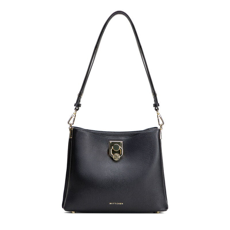 Dámska kožená kabelka cez rameno s prackou čierno-zlatá 100-4E-605-1G