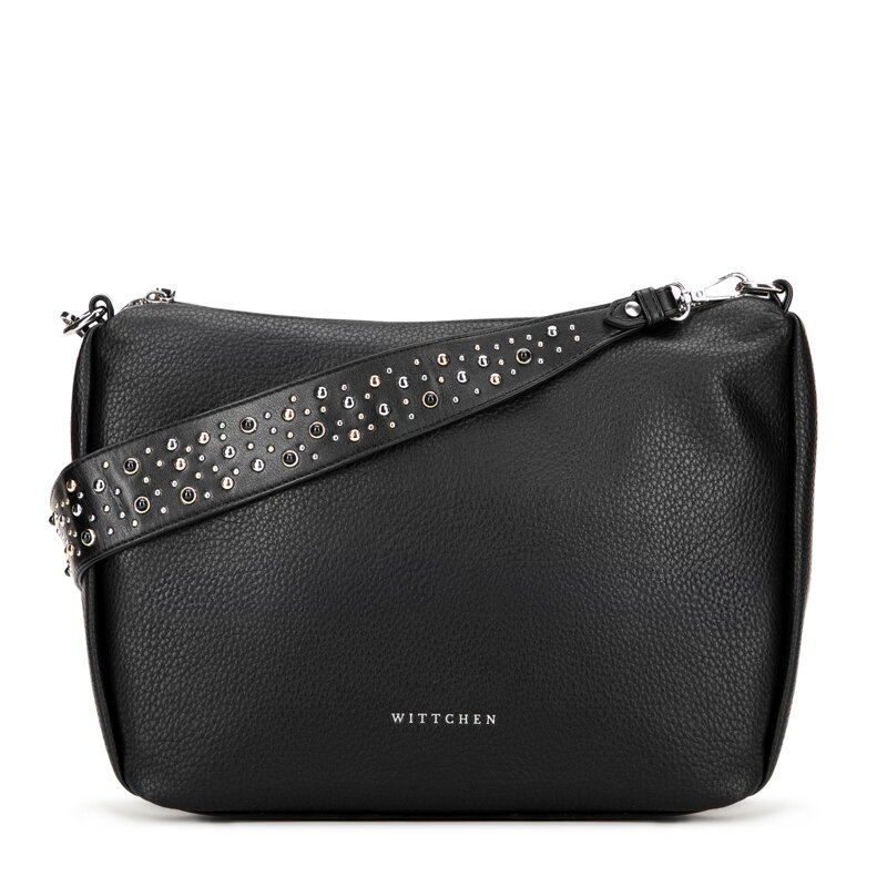 Damska torebka na ramię z ekoskóry z dżetami czarna 101-4Y-706-1