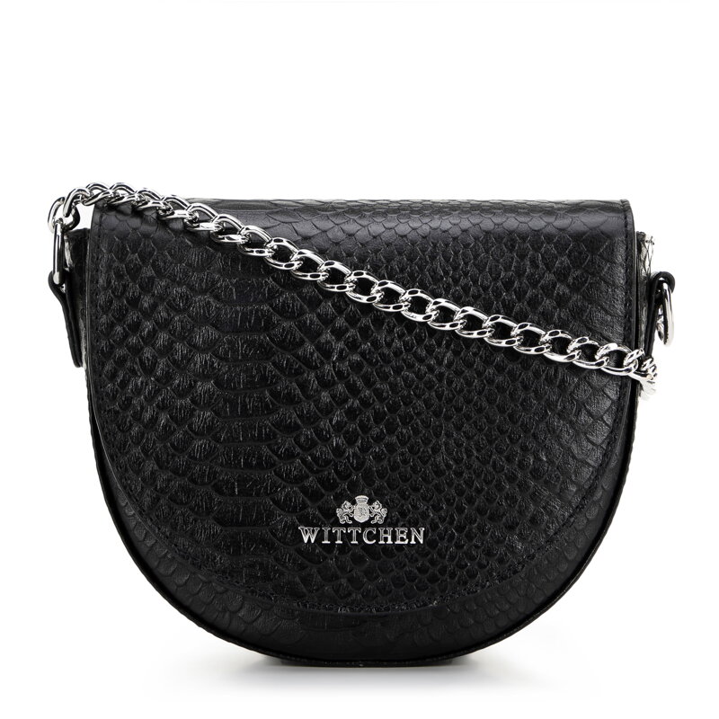 Damska torebka saddle bag ze skóry croco czarno - srebrna 99-4E-021-1S Damska torebka saddle bag ze skóry croco czarno - srebrna 99-4E-021-1S