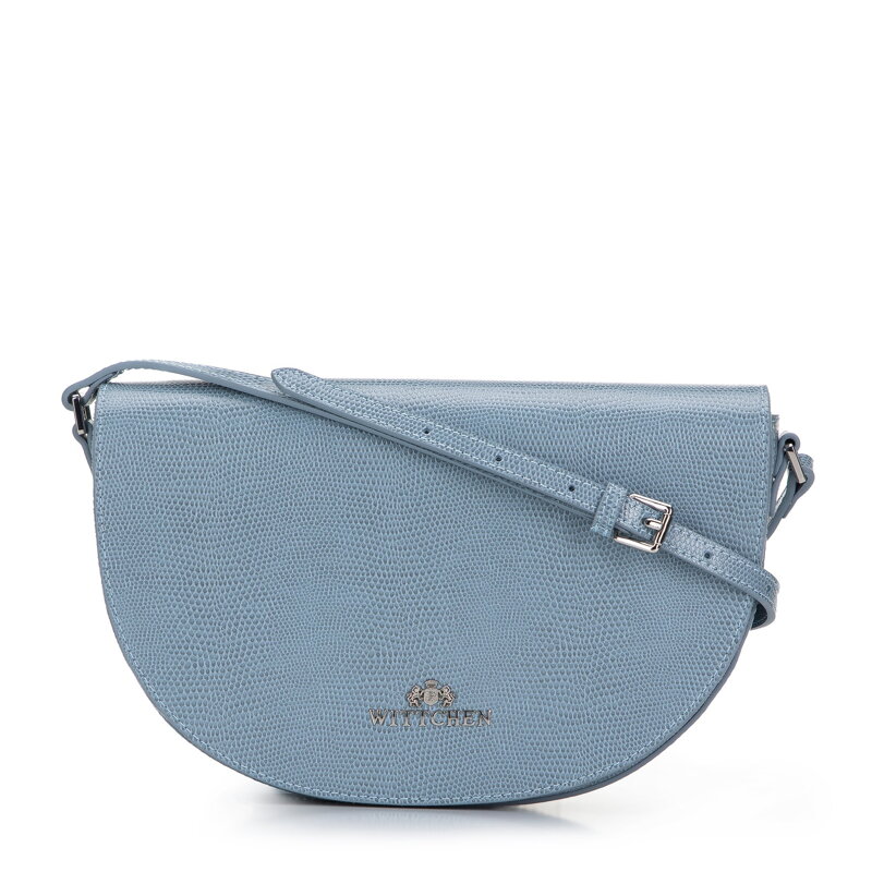 Damska saddle bag ze skóry o fakturze lizard jasnoniebieska 29-4E-023-N
