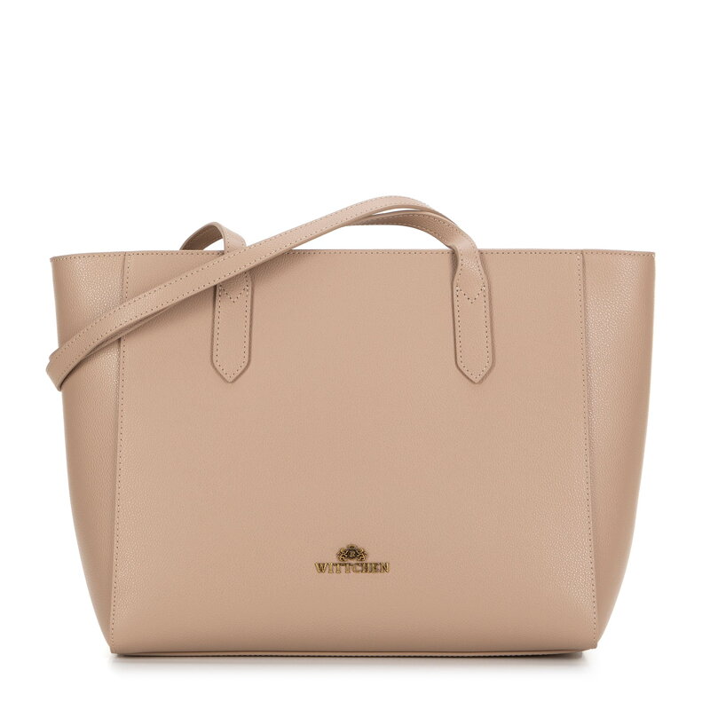 Dámska shopper kabelka z kože, béžová 100-4E-602-9
