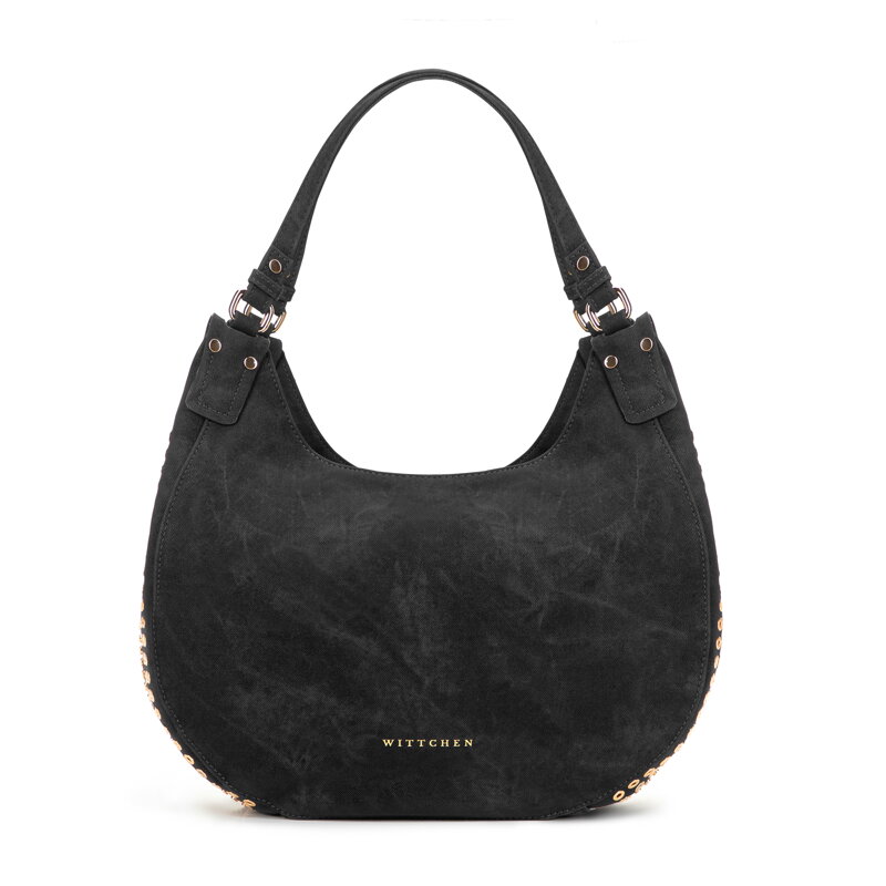 Damska torebka worek w dekoracyjne dżety czarna 101-4Y-711-1