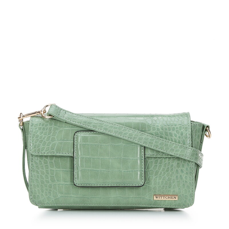 Damska torebka z geometrycznym zapięciem zielona 94-4Y-410-Z