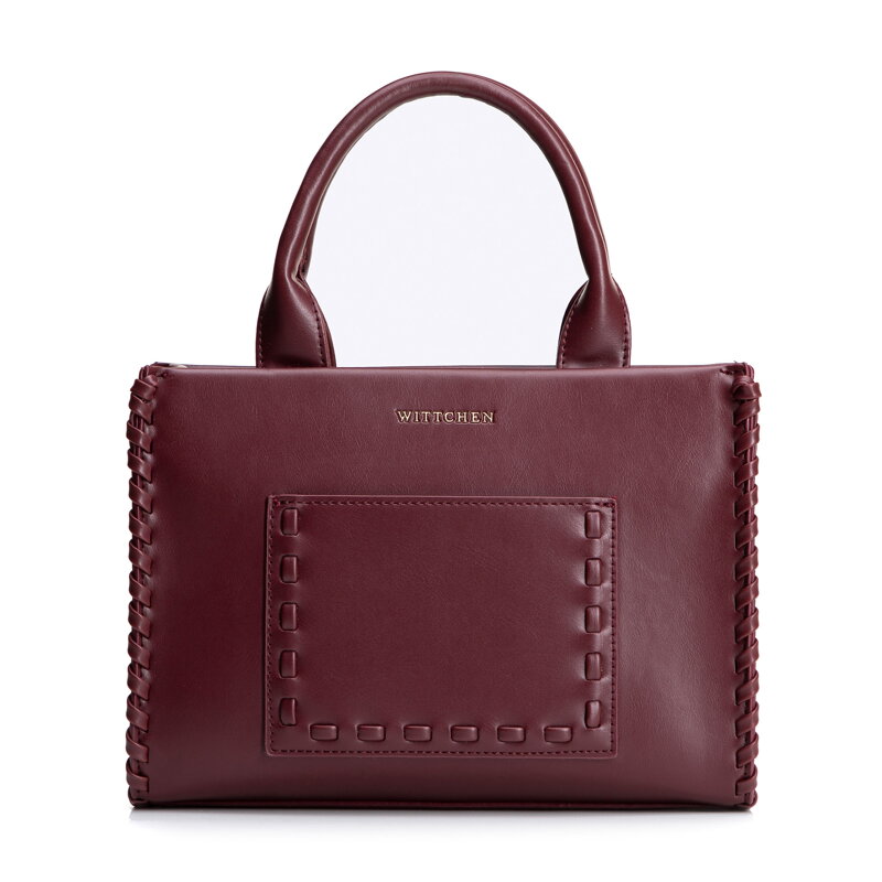 Damski kuferek z imitacji skóry z dekoracyjną plecionką bordowy 101-4Y-400-3