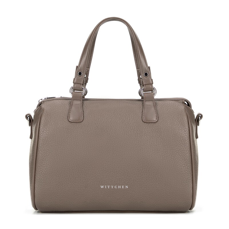 Damski kuferek z imitacji skóry z dżetami na pasku ciemny beż 101-4Y-704-9