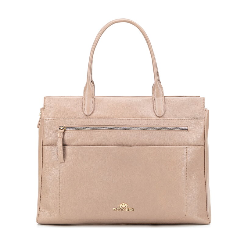 Damski kuferek ze skóry naturalnej o fakturze groszkowej beżowy 101-4E-802-9