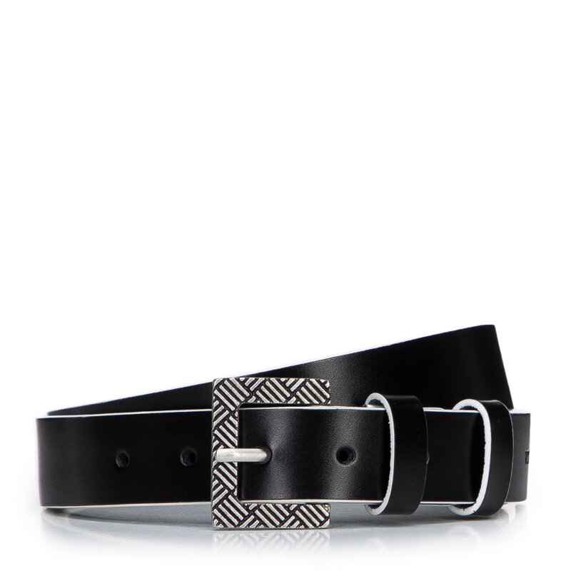 Damski pasek skórzany z kontrastowym brzegiem czarno-biały 97-8D-925-1