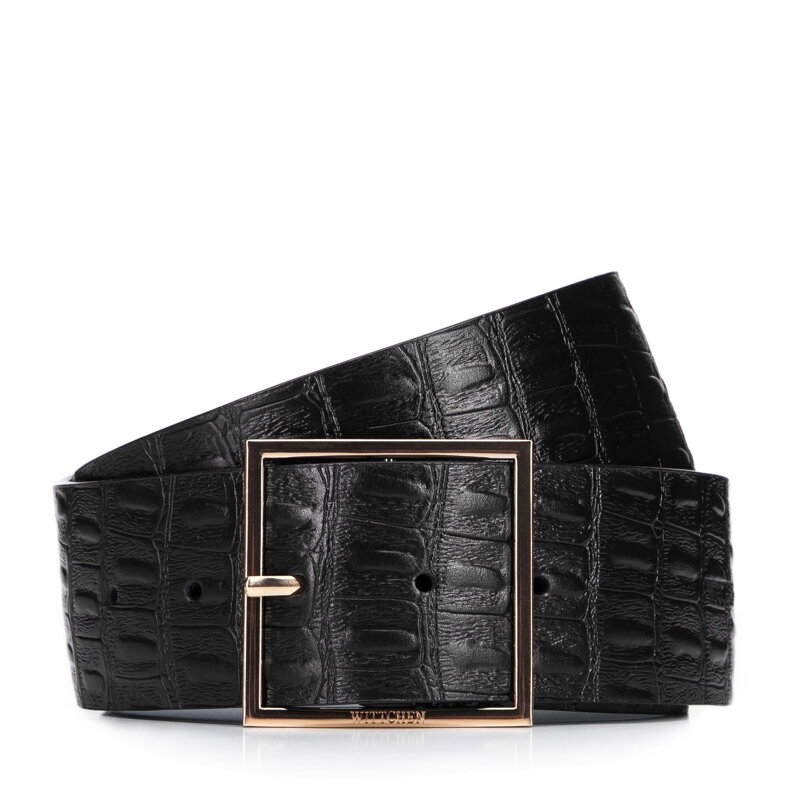 Damski pasek ze skóry croco szeroki czarny 95-8D-805-1