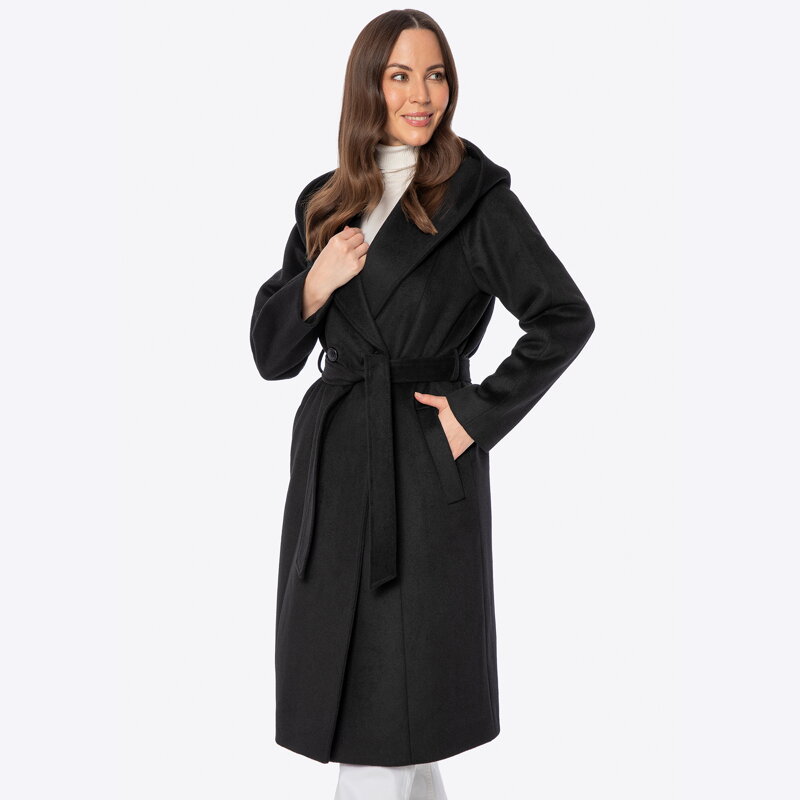 Dámsky čierny dvojradový kabát 101-9W-503-1