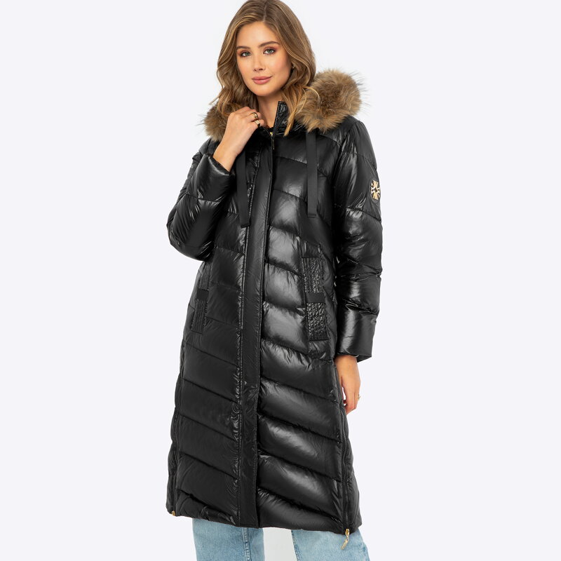 Damski płaszcz puchowy pikowany z nylonu czarny 99-9D-402-1