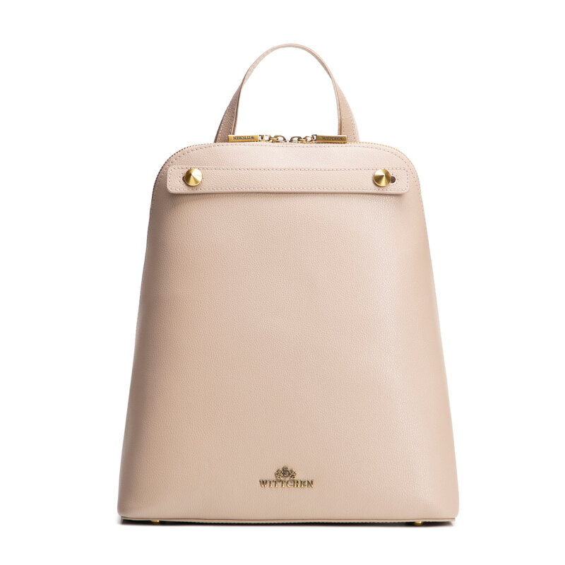 Dámsky kožený batoh lichobežníkového tvaru béžový 100-4E-601-9