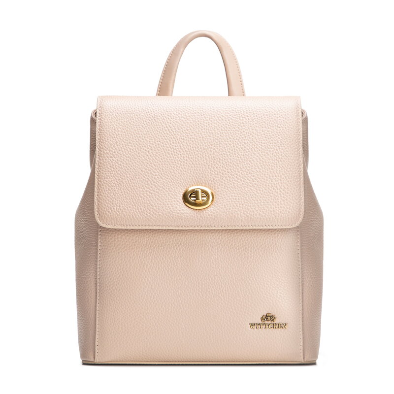 Dámsky kožený batoh s obdĺžnikovou chlopňou, béžová 100-4E-225-9