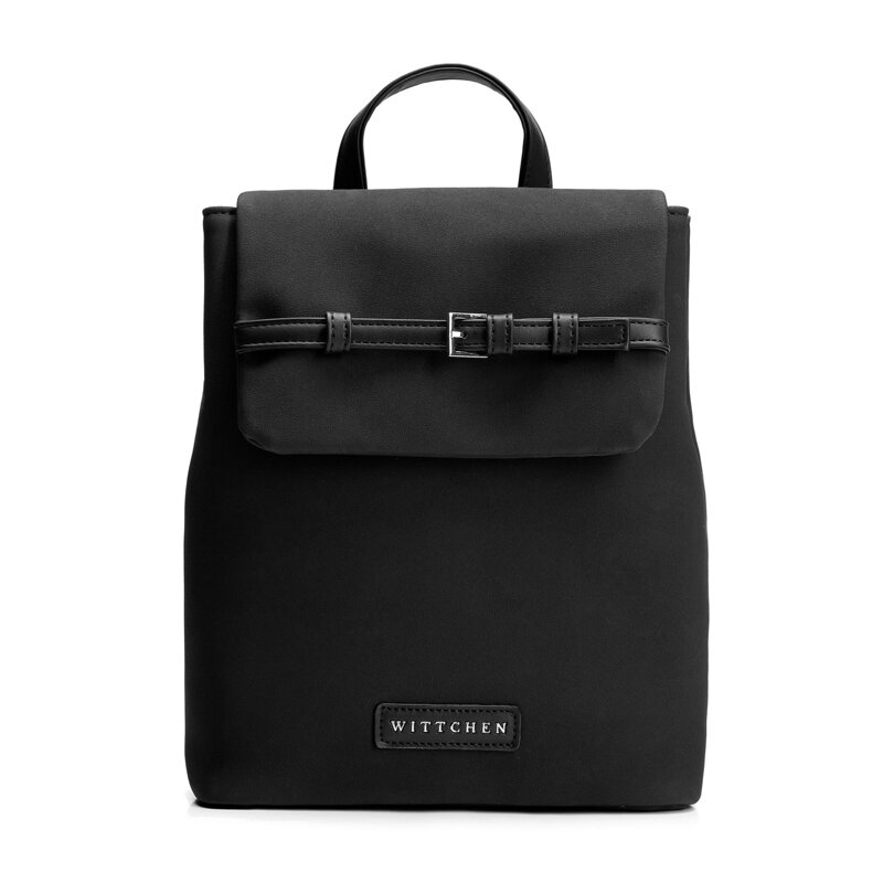 Damski plecak z imitacji skóry z dekoracyjnym paskiem czarno - srebrny 101-4Y-421-1S