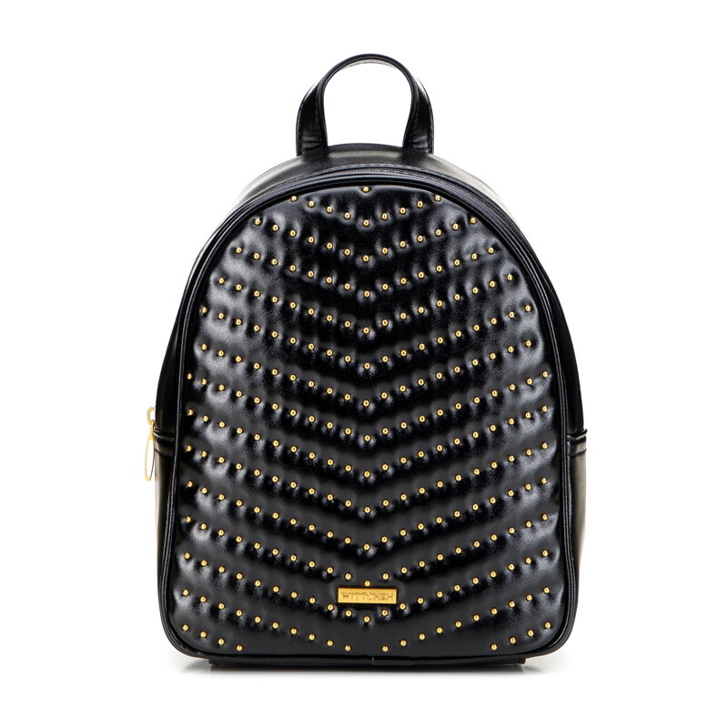 Damski plecak z imitacji skóry z dżetami czarno - złoty 101-4Y-425-1G