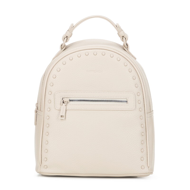 Damski plecak z imitacji skóry z jednolitymi dżetami kremowy 101-4Y-700-0