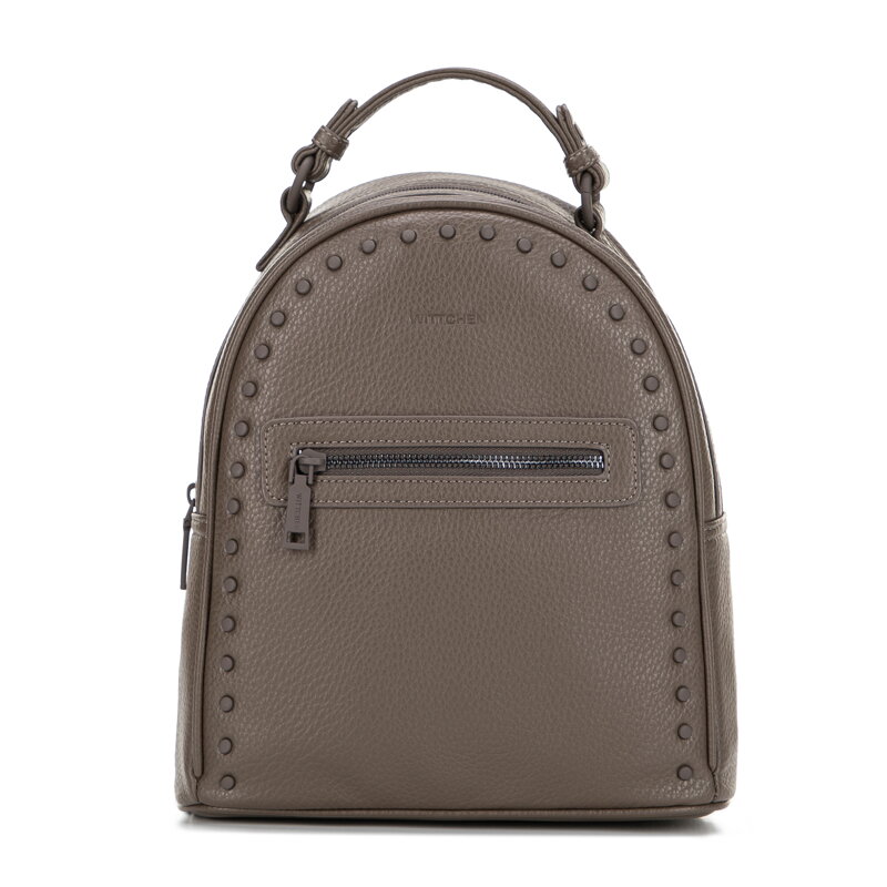 Damski plecak z imitacji skóry z jednolitymi dżetami ciemny beż 101-4Y-700-9