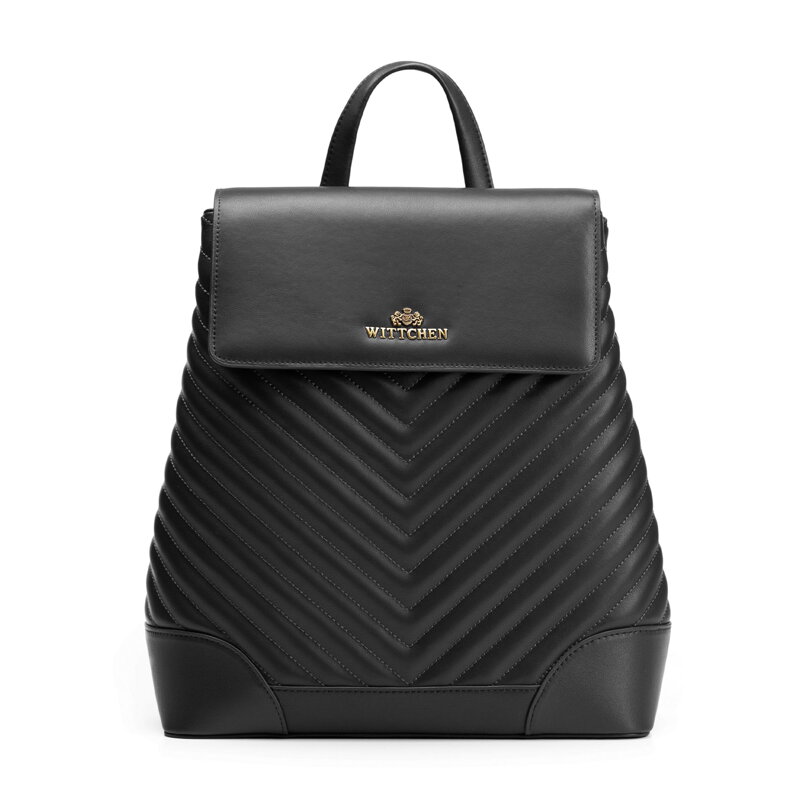 Damski plecak ze skóry naturalnej z przeszyciami czarny 102-4E-206-1