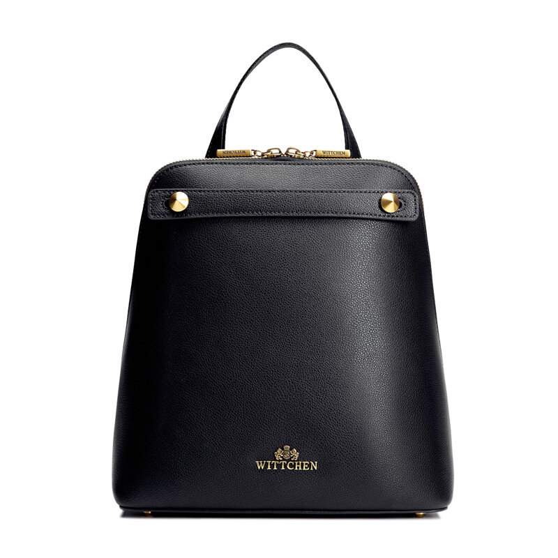 Dámsky kožený batoh lichobežníkového tvaru, čierny 100-4E-600-1