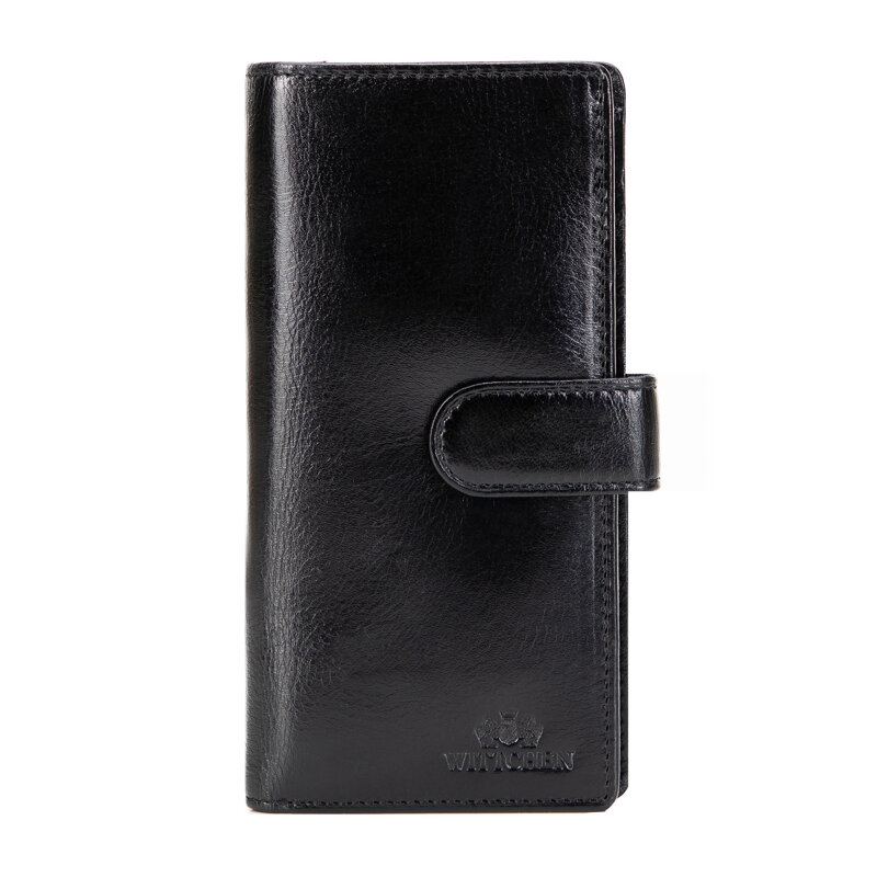 Damski portfel ze skóry naturalnej pionowy czarny 21-1-028-L10