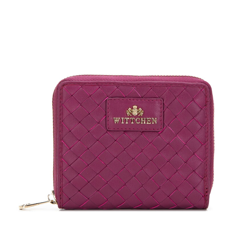 Damski portfel ze skórzanej plecionki mały różowy 97-1E-504-P